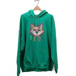 "Akoo" Green Unisex Hoodie with Fox Graphic. 26in p2p. 27in long. perfect cond.